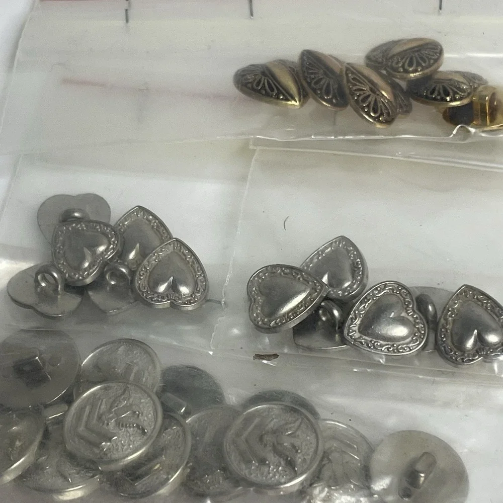 Lg Lot Vintage Gold Silver Tone Metal/Brass Buttons Shank Crafts Military White